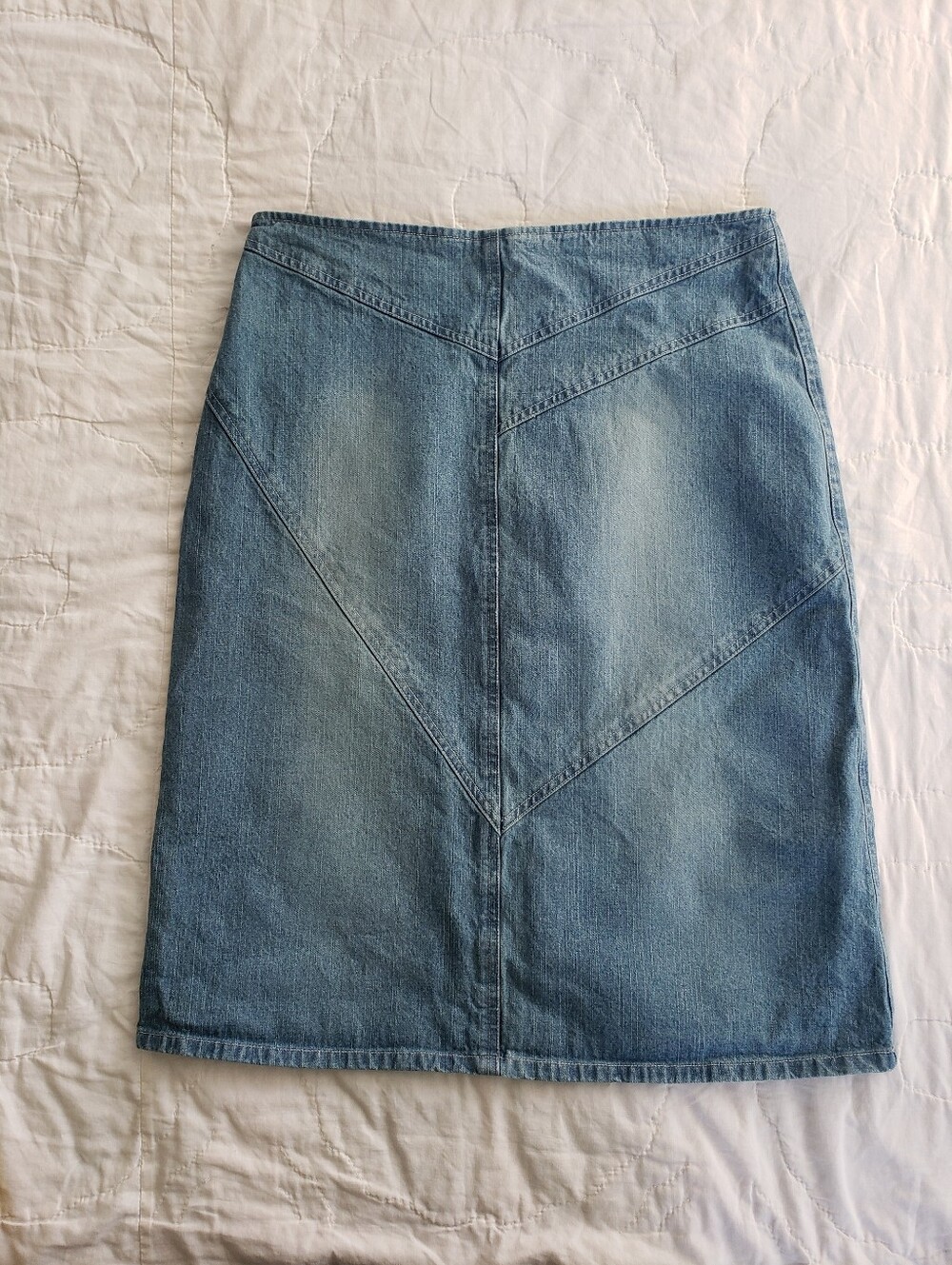 Y2K Womens Denim Jean Skirt Medium Wash Cotton Capsule Wardrobe Size 10 Faded